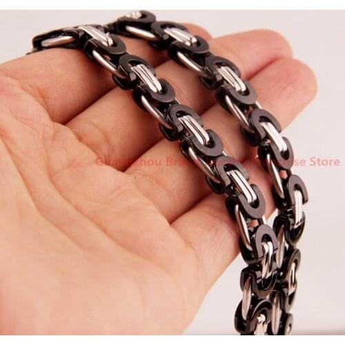 7-40 inch 8mm 316L Stainless Steel Silver Black color Mens Byzantine Link Chain Necklace