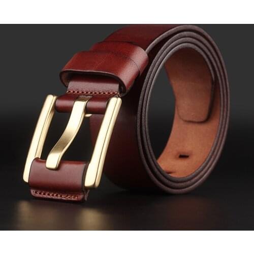 WESTERN AUSPICIOUS Male Belt Cow Leather Strap With Gold Colour Brass Buckle Fashion Men Waist Belt By Factory