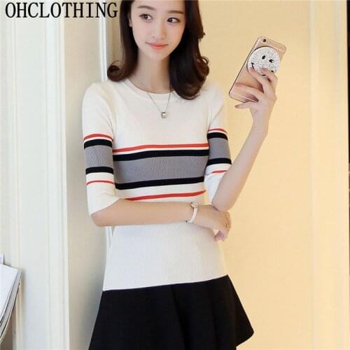 23-2017 new women in the new spring and summer sleeve stripes stretch knit F1741