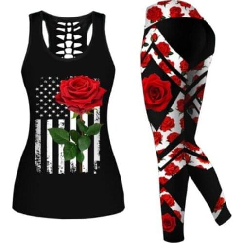 2021 Summer New Women Printing Tank Tops Tight Long Pants Sleeveless Yoga Sportswear Plus Size Womens Clothing Breathable