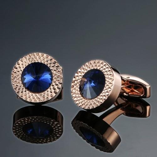 DY Brand new high-end luxury jewelry rose gold carved Blue Crystal Cufflinks Mens French shirt Cufflink free shipping
