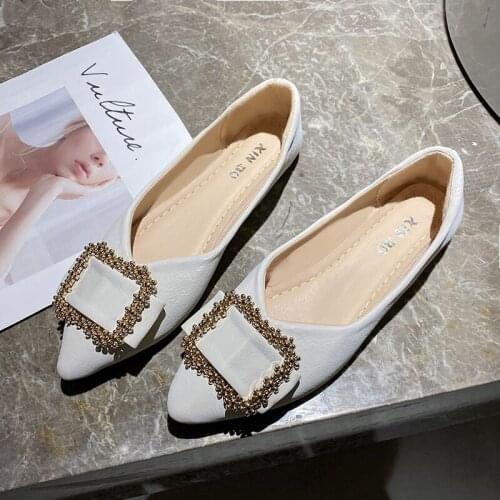 New Womens Shoes Fashion Comfortable Trendy Casual Daily Solid Color PU Pointed Toe Classic Decorative Flat Shoes Women Shoes