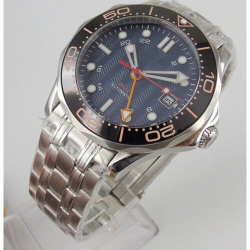 NEW Arrival 41mm Sterile Blue Dial Sapphire Glass Date Luminous Ceramic GMT Automatic Movement Mens Watch