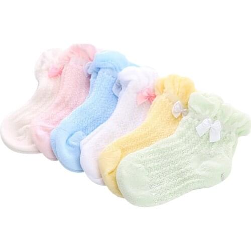New Kids Socks Cute Bow Infant Baby Socks Boy Girl Casual Mesh Socks Children Cotton Socks 0-5 Years