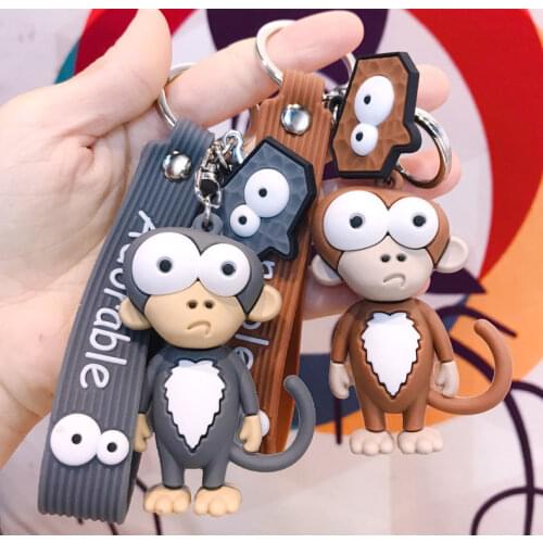 Cute funny cartoon monkey keychain female eye-popping monkey key chain school bag pendant couple doll pendant