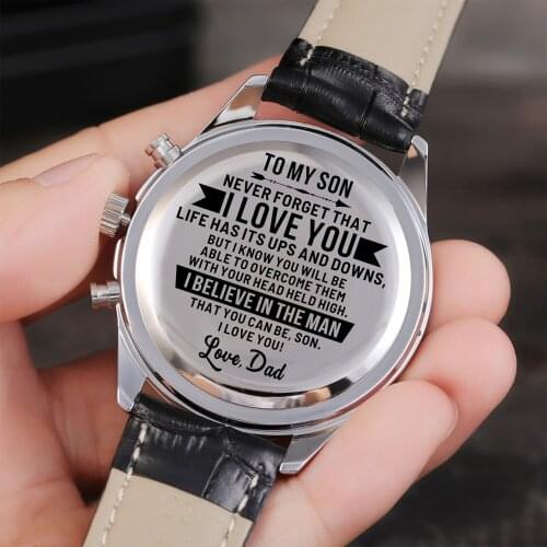 Dad To My Son Stainless Steel Engraved Watches Calendar 24-hours Seconds Analog Men Watches Fashion Luxury Gift