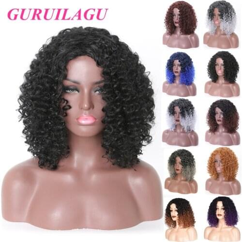 GURUILAGU Synthetic Wig 10 Colors Kinky Curly Wigs for Black Women Ombre Wig Female Heat Resistant Fiber Synthetic Hair