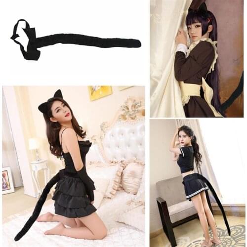 FunPa Plush Long Cat Tail Costume Decor Tail Decor Black For Halloween Party Cosplay