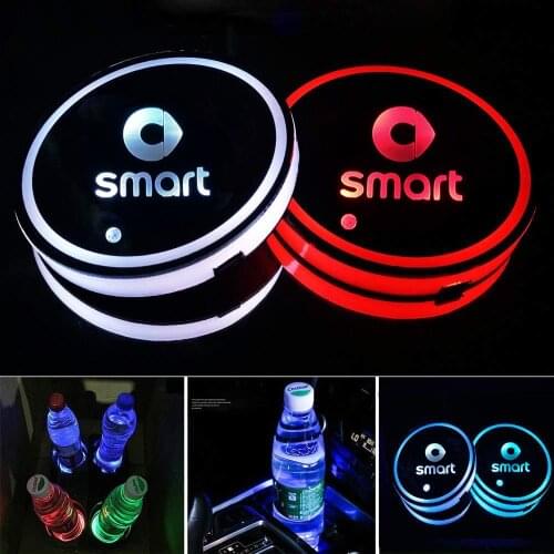 2X Led Car Logo Cup Light UBS Car Atmosphere Light Colorful Water Coaster For Smart 451 453 Fortwo Forfour Auto Accessories