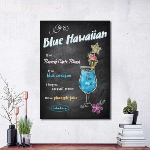 Nordic Style Prints Modular Pictures Wall Art Blue Hawaiian Beverage Formula Canvas Painting Home Decor for Bar Kitchen