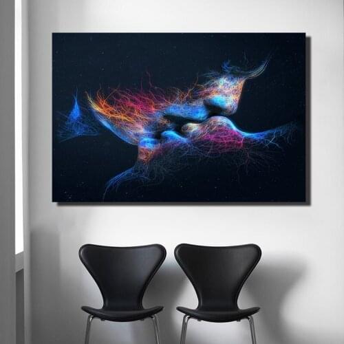RELIABLI Modern Decorative Painting Blue Color Kiss Pictures Printed On Canvas Wall Abstract Art Decoration Canvas Prints