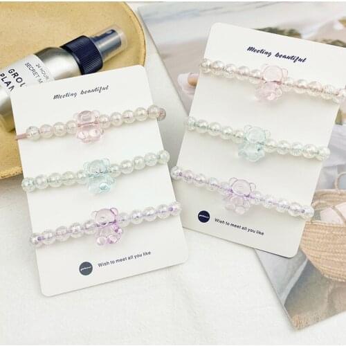 3pcs/lot Cute Small Bear Headband Pearl Rubber Band Elastic Hair Band Fashion Hair Accessories for Women