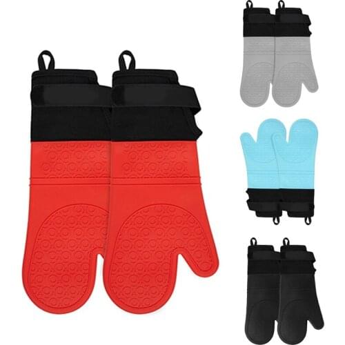 Silicone Oven Mitts with Adjustable Cuff, Oven Mitt with Non-Slip Grip and Thicker Liner, Heat Resistant,14.7 Inch