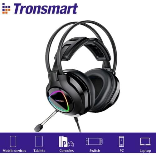 Tronsmart Glary Alpha Headset Gaming Headphone with 50mm HD Large Driver PS4 Wired Headphone with LED Lighting, 3.5mm+ USB Port