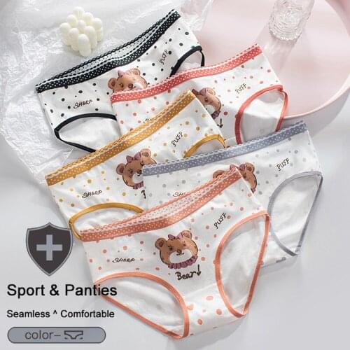 QIWN Cute Cartoon Beer Panties for Women Soft Cotton Seamlee Sport Briefs Female Breathable Low Waist Underwear Lady Lingerie