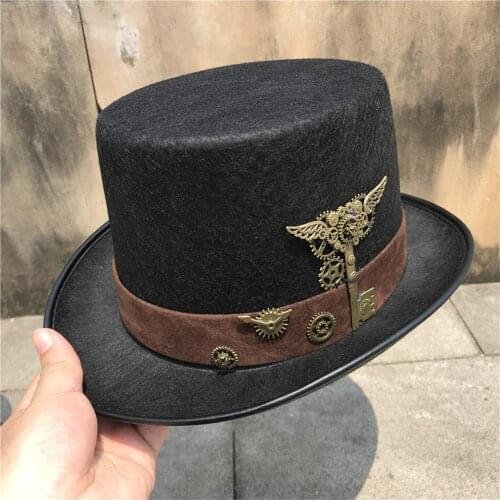 Unisex Men Women New Handmade Steampunk Top Hat Stage Magic Performance Hat Cosplay Hat Bowler Hat Size 57CM
