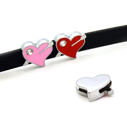 20pcs/lot Internal Dia 8mm Slide Charm Arrow Heart DIY Accessories fit 8mm wide belt pet collar
