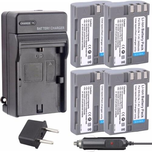 Probty 4Pcs EN-EL3e EN EL3e Battery + DC Charger Kit for Nikon D200 D300S D300 D100 D700 D70S D80 D90 D50 MH-18A Digital Camera