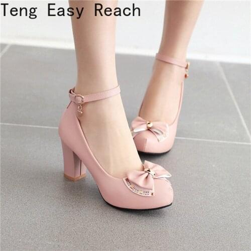 Womens Shoes Heels High Rhinestone Bow Tie High Heels Women Pumps Party Sweet Pink Black White Bride Wedding womens shoes 43