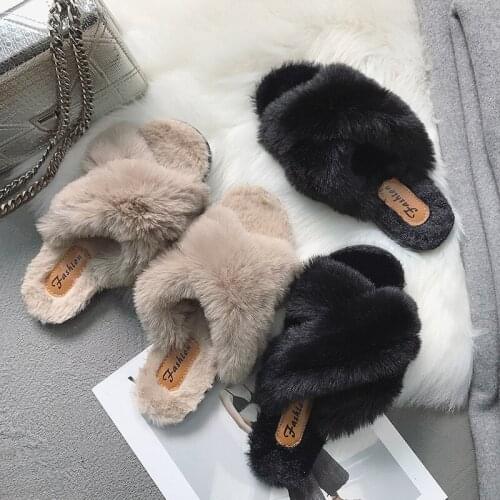 Cross Fur Slippers Womens 2020 New Style for Autumn and Winter Fashion All-match Platform Slipper furry slippers