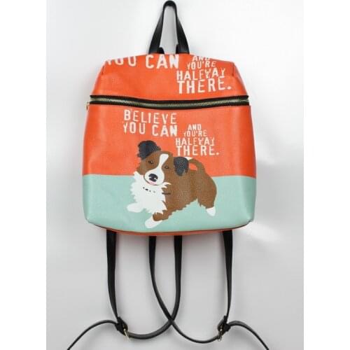 Women genuine leather backpacks for women vintage school bag for college girl travel bagcat dog backpack