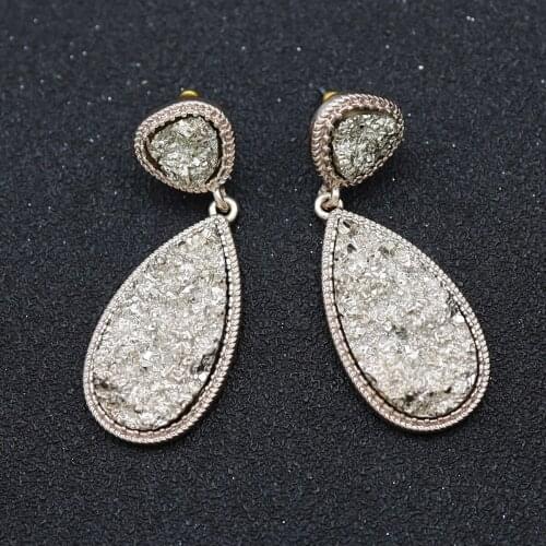 Women Drusy Stone Tears Drop Dangle Earrings Ear Studs Geometric Rose Gold Art Deco Statement Fancy Dress Oorbellen Orecchini