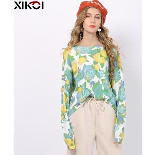 XIKOI Women sweater Top 2021 Floral Print Sweater For Women Winter Oversized Pullover Autumn O-Neck Jumper Knitted Pull Femme