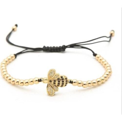 Gold silver micro pave cz Cubic Zirconia rope adjusted Copper Beads Bracelet ty2 Bee Charm Braided Bangles Jewelry women
