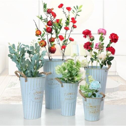 1Pc Vintage Iron Desktop Flower Vase Balcony Outdoor Garden Hanging Flowerpot Display Bucket Home Decor