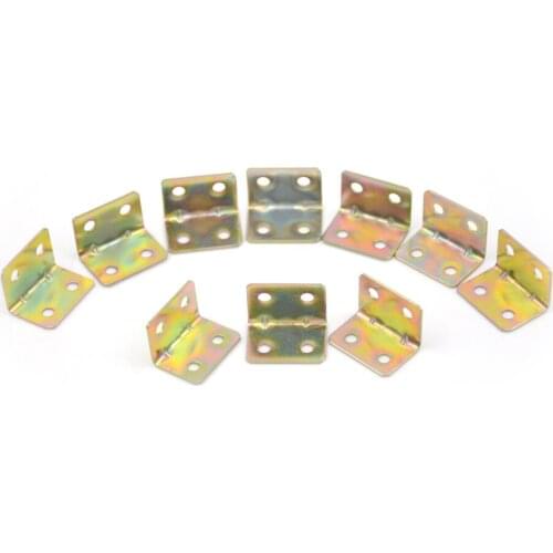 10 Pcs Brass Tone 4 Holes 90 Degree Metal Right Angle Bracket Shelf Support 29*20*4mm