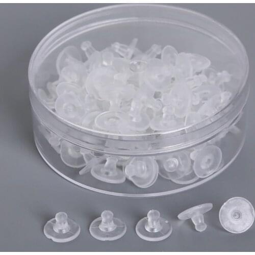 100pcs/lot DIY Earrings Accessories Rubber Back Silicone Round Ear Plugging Blocked Plastic Earring Back Stoppers (Contain Box)