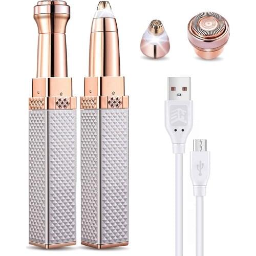 2 in 1 Electric Eyebrow Trimmer USB Rechargeable Mini Shaver Razor Body Facial Hair Remover for Women Epilator Painless