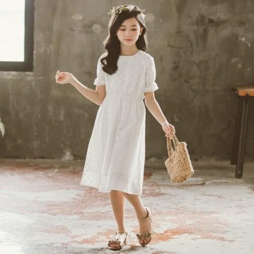 2020 New Girls Summer Dress Teenager Girls Pure Cotton Embroidery Dresses Children Long Style Elegant Dress Soft Clothes, #8831