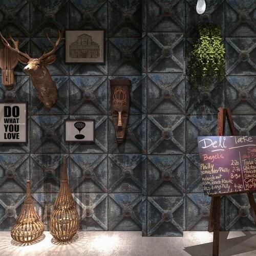 3D Stereo Nostalgic Lattice Iron Sheet Vintage PVC Wallpaper Restaurant Cafe Bar Personality Background Wall Paper For Walls 3 D