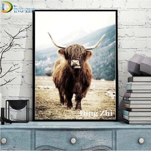 5D Diamond Painting Animal Highland Cattle Living Room Decoration Gift Cross Stitch Full Square Round Drill Mosaic Embroidery