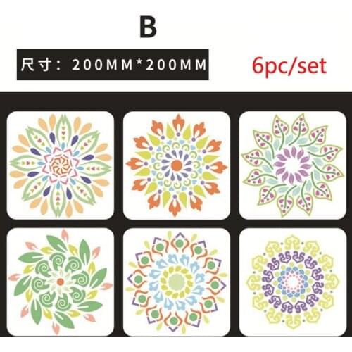 6pc Stencil Mandala Flower Templates Decor DIY Graphics Painting Scrapbooking Stamp Ornament Album Embossed Template Reusable
