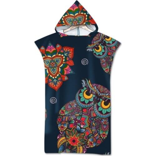 Free shipping Gift Cool Ethnic Owl Hawk Eagle Butterfly Large Hooded Beach Towel Poncho Swim Surf Spa Bath Yoga Sports Gym