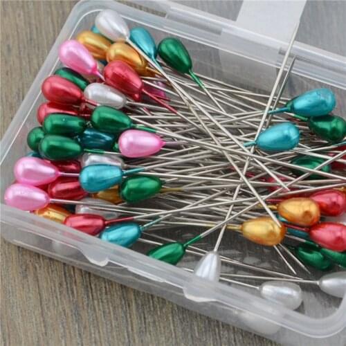 100Pcs/Box 55cm Random Round Pearl Head Needles Stitch Straight Push Sewing Pins For Dressmaking DIY Sewing Tools Positioning