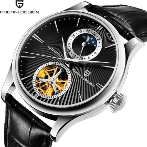 PAGANI DESIGN Automatic Watches Tourbillon Mechanical Watch Men Luxury Sapphire Crystal Skeleton Wrist Watch Moon Phase Leather