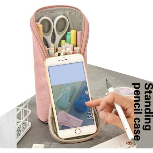 Korean Canvas Standing Pencil Case Pen Hold Bag Creative Pencil Box Estuches Para El Colegio Cute Pencilcase School Stationery