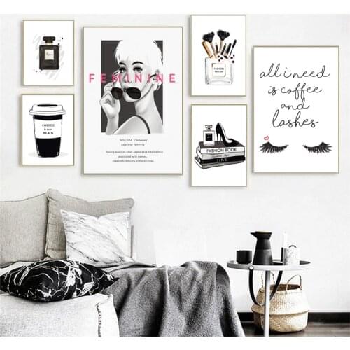 Black White Perfume Eyelashes Makeup Canvas Painting Modern Fashion Wall Art Poster Vintage Vogue Picture For Living Room Decor