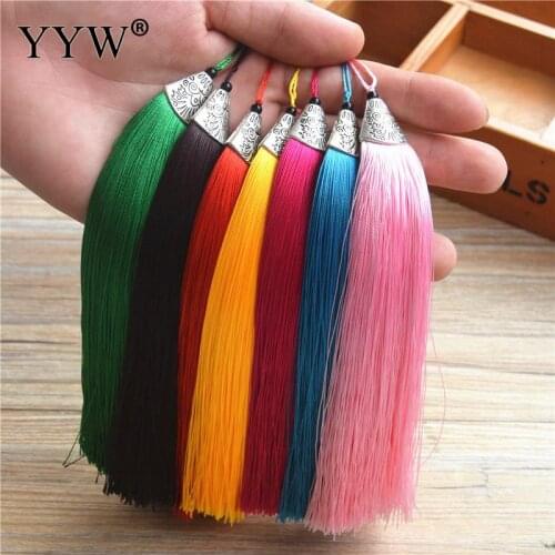 Decorative Tassel Polyester with Black Agate & Zinc Alloy antique silver color plated more colors for choice 170mm