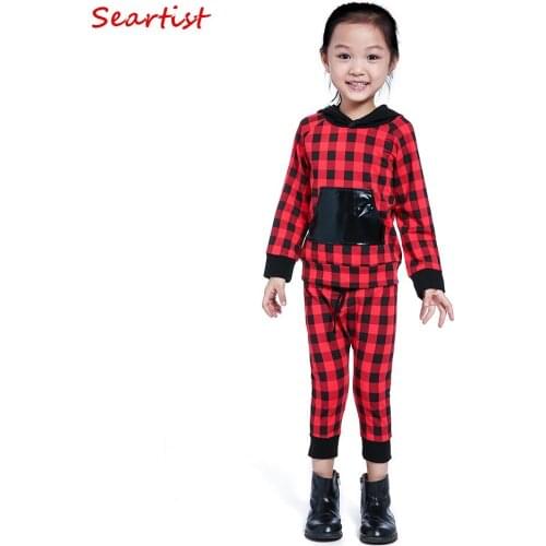 Seartist Baby Boys Girls Christmas Clothing Set Bebe Red Plaid Hoodies+Pants Kids Hooded Pullover &Joggers Suit Kids Clothes 45