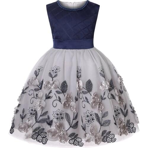 2020 New Three-Dimensional Flower Wedding Dress Children Dress Girls Pearl Flower Dress Holiday Princess Dress 4-10 Years Old