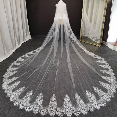 Elegant Lace Cathedral Bridal Veil High Quality 3 Meters 2 Tiers Long Wedding Veil with Comb Wedding Accessories