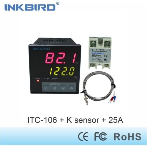 Inkbird AC 100 - 220V ITC-100VH Digital PID Thermostat Temperature Controller with DA 25A SSR and K Thermocouple