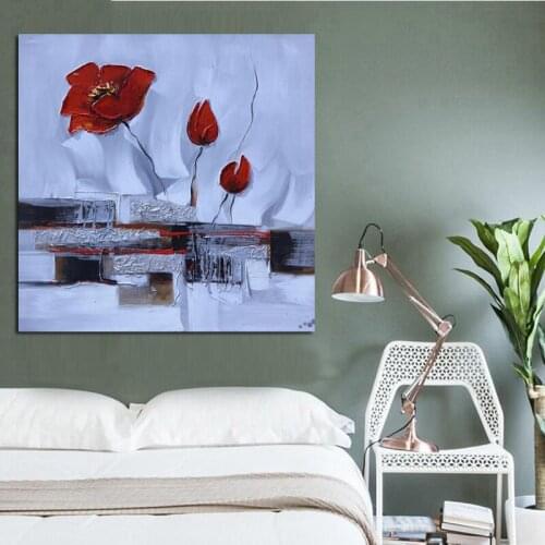 HD Print Modern Red Poppies White Flower Abstract Oil Painting on Canvas Pop Art Wall Picture For Living Room Sofa Cuadros Decor