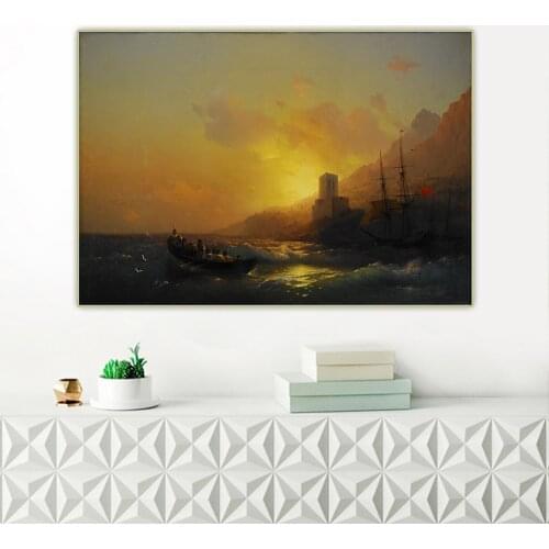 Ivan Aivazovsky《Sunset Over The Great Lavra - Mount Athos 1846》Canvas Oil Painting Picture Wall Hanging Decor Home Decoration
