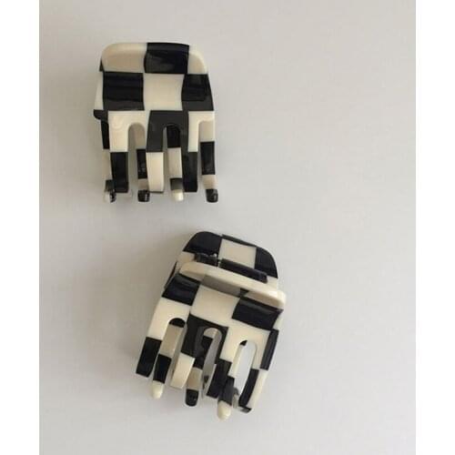 Exquisite Mutiple Vintage Acetate Checkerboard Hair Claws Korea Elegant women Plaid Shark clips Ins Barrette Hair Accessories