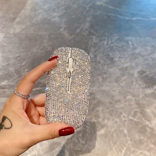 8 Color Rhinestone Computer Wireless Mouse Mute Laptop Table Office Supplies Ergonomic Gaming Mouse Slim For Women Gifts